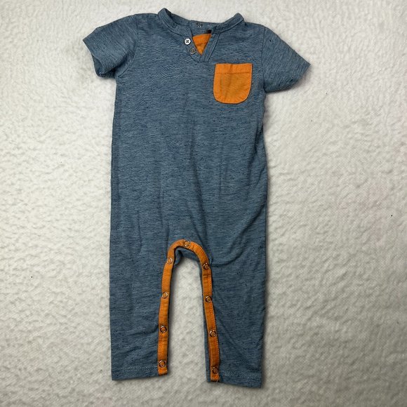 7 For All Mankind Infant Baby Bodysuit 6/9 M Light Blue Orange Pocket And Trim - Picture 1 of 6
